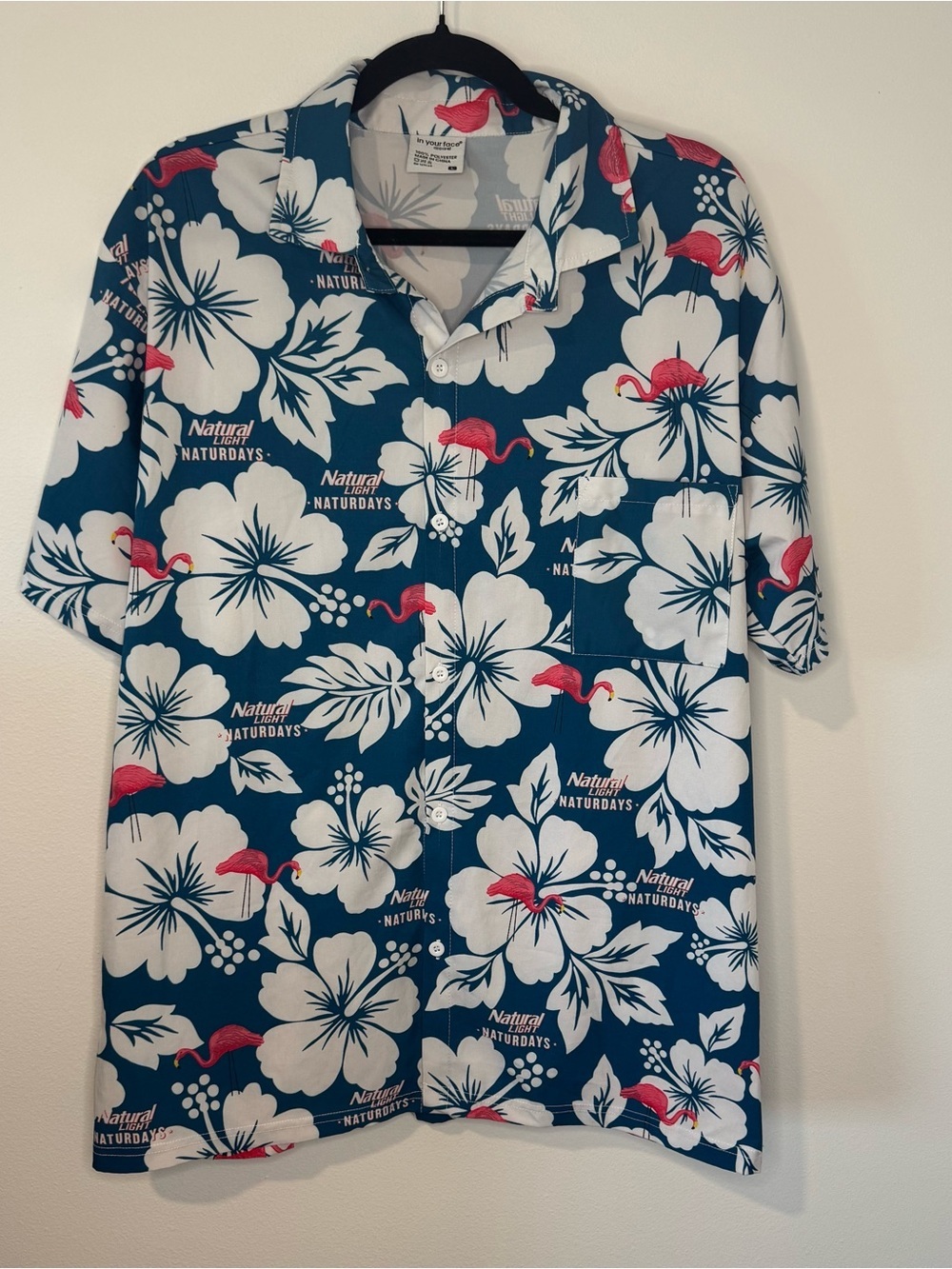 Natural Light Naturdays Flamingo Hawaiian Button Front Shirt Size Large Tropical